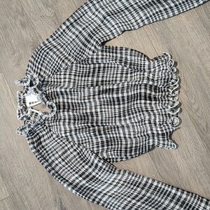 C/MEO Collective Checker Crop Ruffle Blouse Top